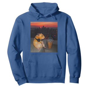 Hamster Drinking Iced Coffee Hoodie Funny Animal Chill City Sunset Headphones TS14 Royal Blue Print Your Wear