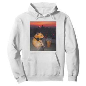 Hamster Drinking Iced Coffee Hoodie Funny Animal Chill City Sunset Headphones TS14 White Print Your Wear