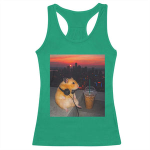 Hamster Drinking Iced Coffee Racerback Tank Top Funny Animal Chill City Sunset Headphones TS14 Irish Green Print Your Wear