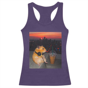 Hamster Drinking Iced Coffee Racerback Tank Top Funny Animal Chill City Sunset Headphones TS14 Purple Print Your Wear