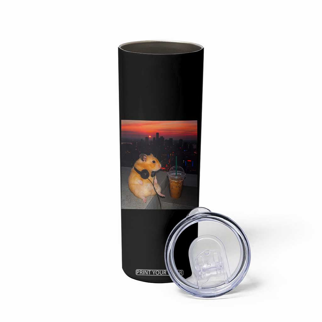 Hamster Drinking Iced Coffee Skinny Tumbler Funny Animal Chill City Sunset Headphones TS14 Print Your Wear