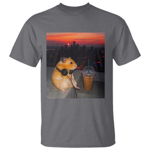 Hamster Drinking Iced Coffee T Shirt Funny Animal Chill City Sunset Headphones TS14 Charcoal Print Your Wear