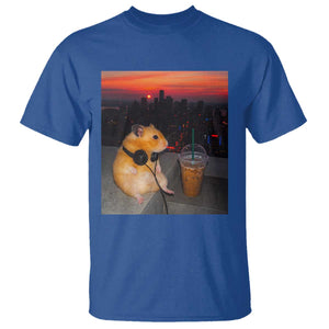 Hamster Drinking Iced Coffee T Shirt Funny Animal Chill City Sunset Headphones TS14 Royal Blue Print Your Wear