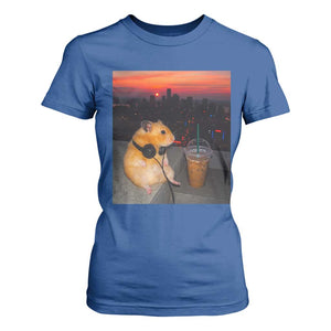 Hamster Drinking Iced Coffee T Shirt For Women Funny Animal Chill City Sunset Headphones TS14 Royal Blue Print Your Wear