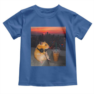 Hamster Drinking Iced Coffee Toddler T Shirt Funny Animal Chill City Sunset Headphones TS14 Royal Blue Print Your Wear