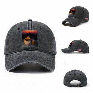 Hamster Drinking Iced Coffee Washed Cotton Baseball Cap Funny Animal Chill City Sunset Headphones TS14 Washed Cap Universal Fit Dark Gray Print Your Wear