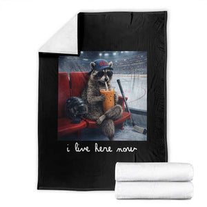 Hockey Mom Raccoon Iced Coffee Throw Blanket I Live Here Now TS14 Black Print Your Wear