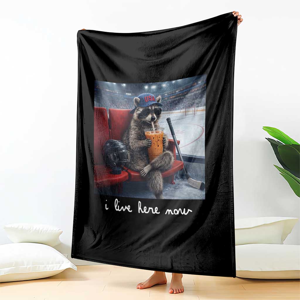 Hockey Mom Raccoon Iced Coffee Throw Blanket I Live Here Now TS14 Print Your Wear