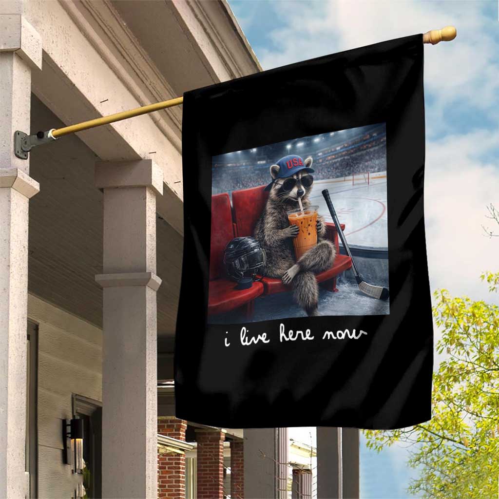 Hockey Mom Raccoon Iced Coffee Garden Flag I Live Here Now TS14 Print Your Wear