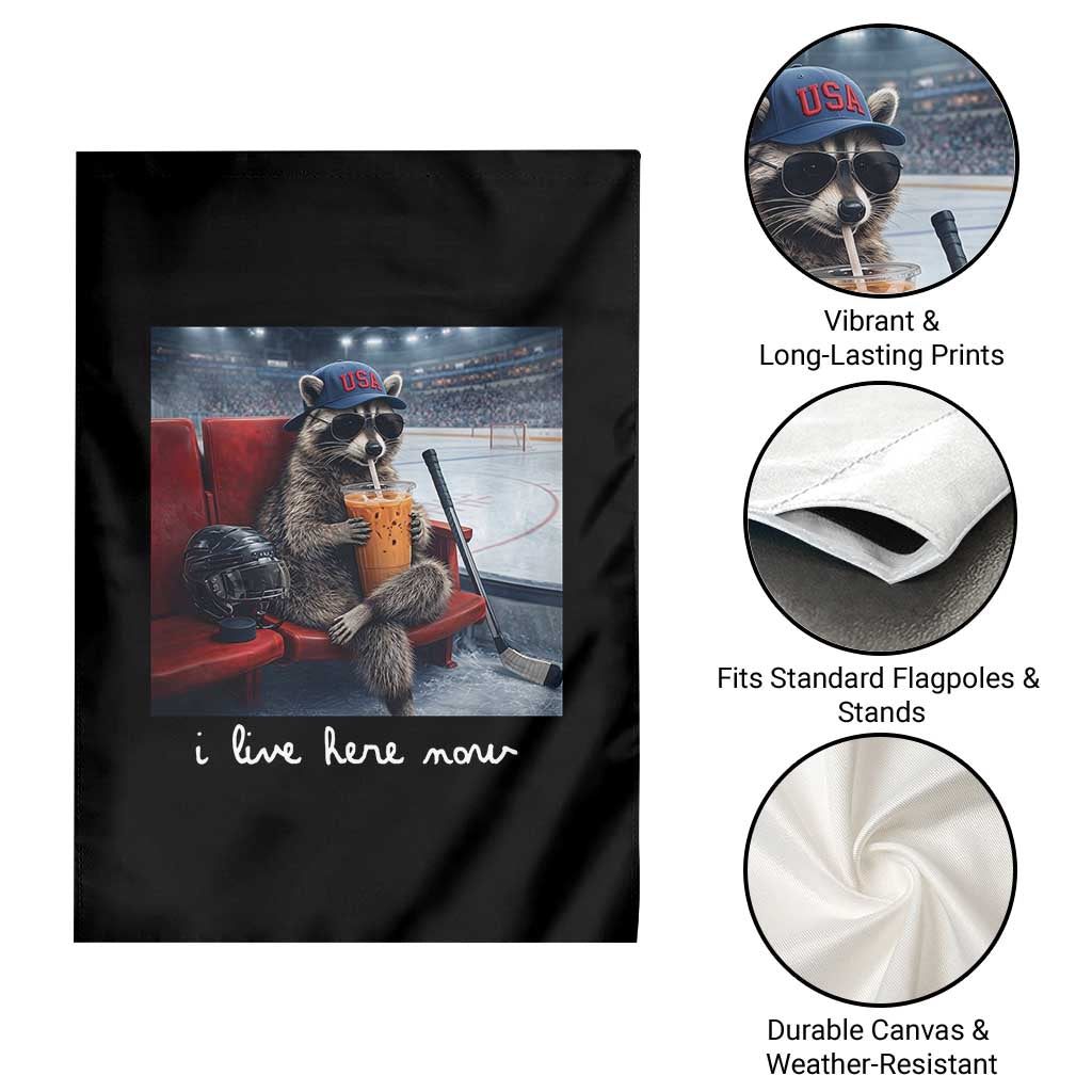 Hockey Mom Raccoon Iced Coffee Garden Flag I Live Here Now TS14 Print Your Wear