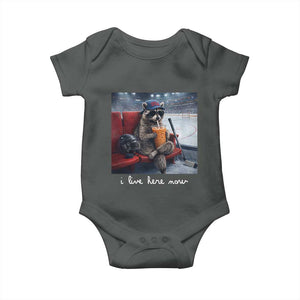 Hockey Mom Raccoon Iced Coffee Baby Onesie I Live Here Now TS14 Dark Heather Print Your Wear