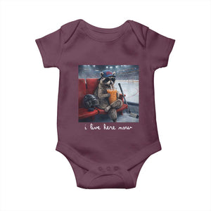 Hockey Mom Raccoon Iced Coffee Baby Onesie I Live Here Now TS14 Maroon Print Your Wear