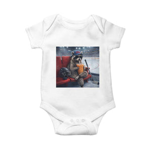 Hockey Mom Raccoon Iced Coffee Baby Onesie I Live Here Now TS14 White Print Your Wear