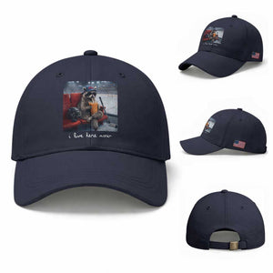 Hockey Mom Raccoon Iced Coffee Baseball Cap I Live Here Now TS14 Baseball Cap Universal Fit Navy Print Your Wear