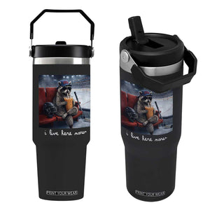 Hockey Mom Raccoon Iced Coffee Flip Straw Tumbler I Live Here Now TS14 One Size: 30 oz Black Print Your Wear