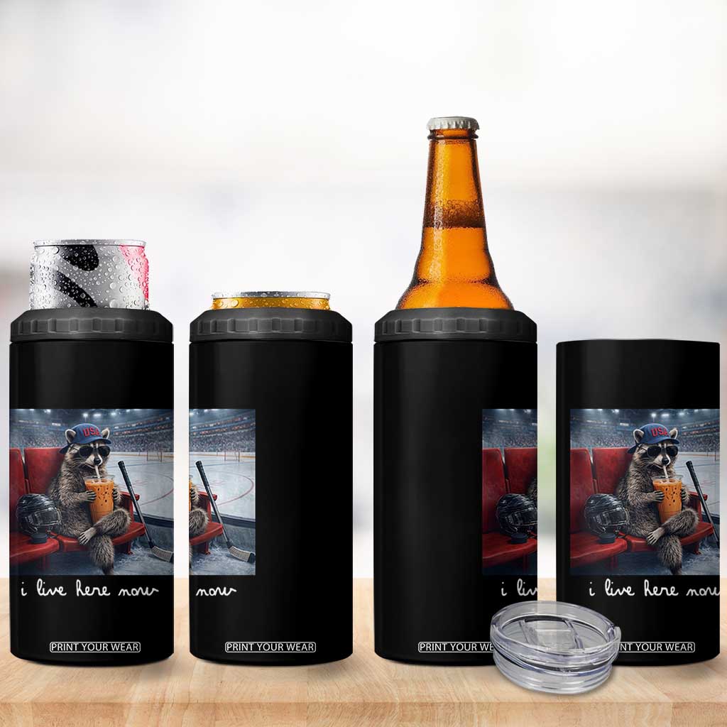 Hockey Mom Raccoon Iced Coffee 4 in 1 Can Cooler Tumbler I Live Here Now TS14 Print Your Wear