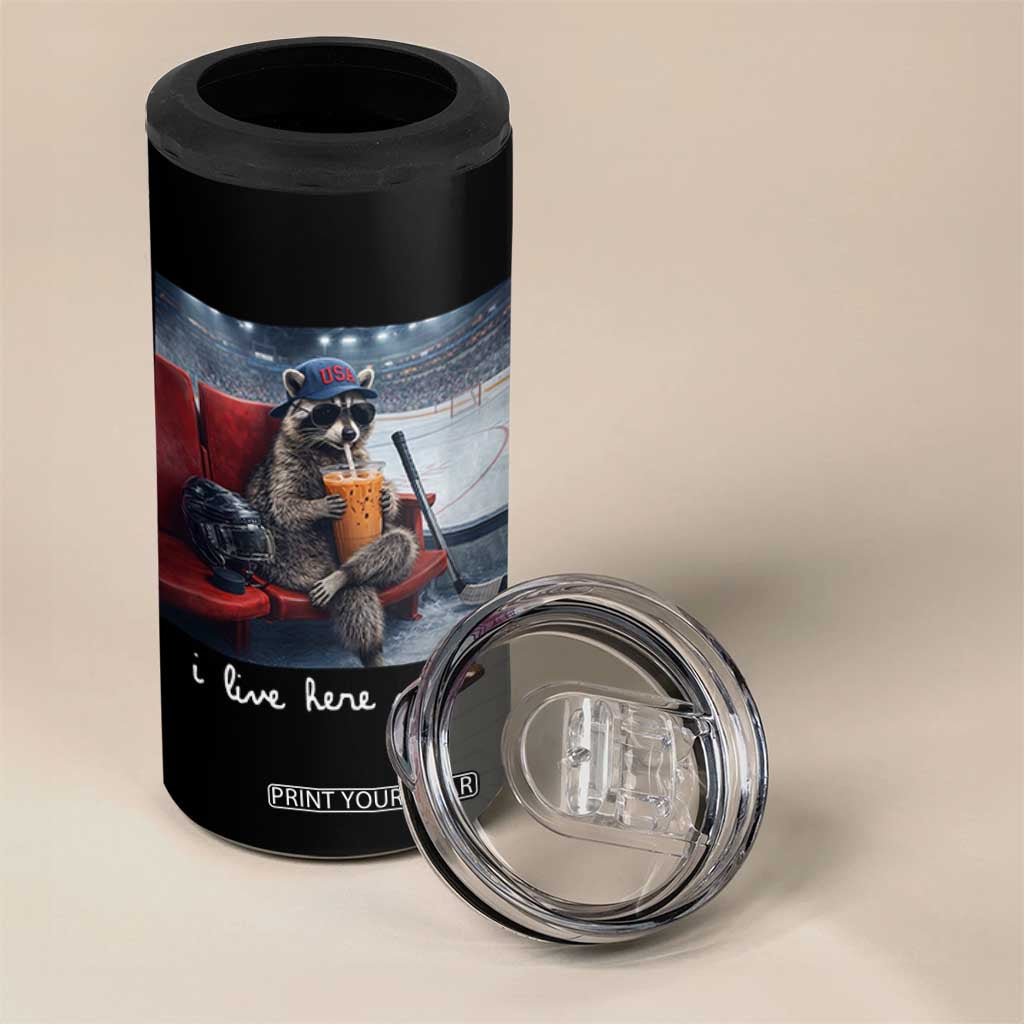 Hockey Mom Raccoon Iced Coffee 4 in 1 Can Cooler Tumbler I Live Here Now TS14 Print Your Wear