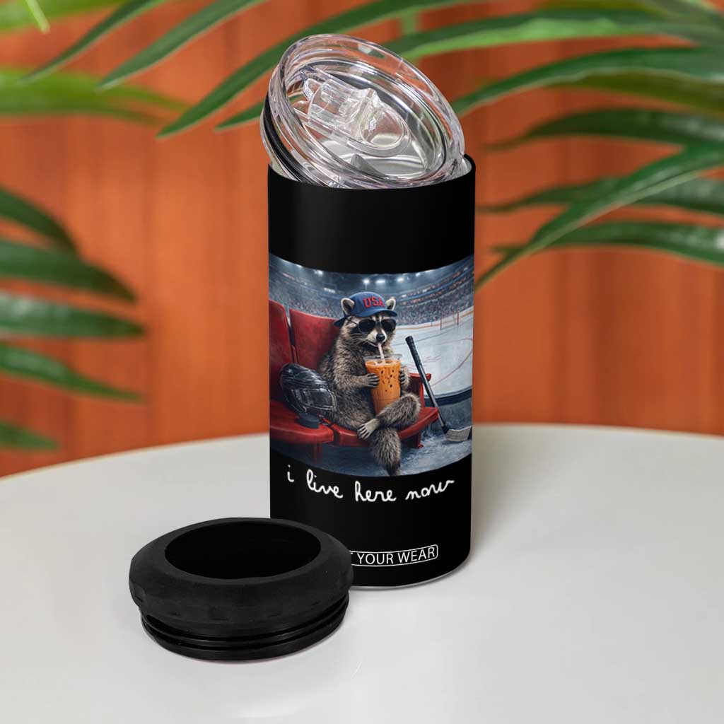 Hockey Mom Raccoon Iced Coffee 4 in 1 Can Cooler Tumbler I Live Here Now TS14 Print Your Wear