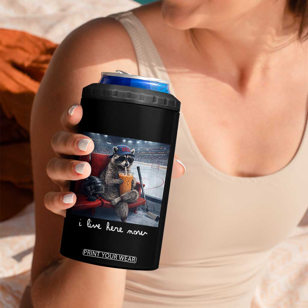 Hockey Mom Raccoon Iced Coffee 4 in 1 Can Cooler Tumbler I Live Here Now TS14 Print Your Wear