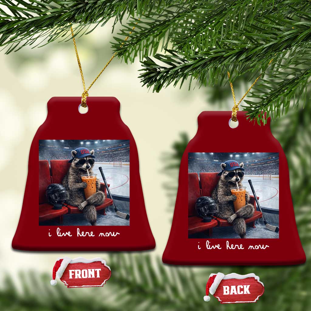Hockey Mom Raccoon Iced Coffee Ceramic Ornament I Live Here Now TS14 Print Your Wear