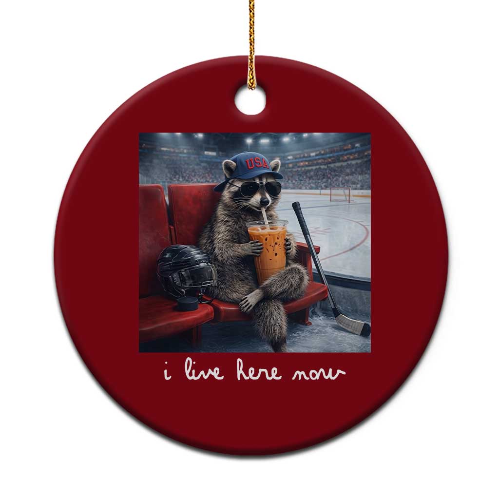 Hockey Mom Raccoon Iced Coffee Ceramic Ornament I Live Here Now TS14 1pc Red Print Your Wear