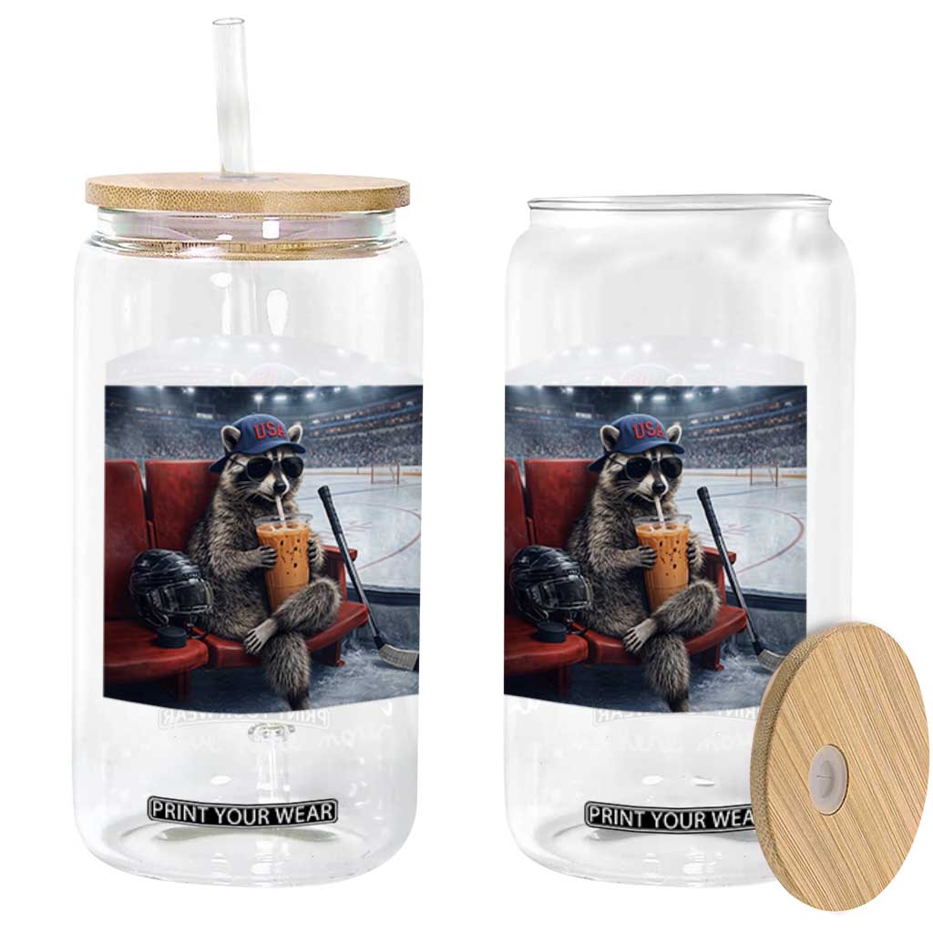 Hockey Mom Raccoon Iced Coffee Glass Can I Live Here Now TS14 Print Your Wear