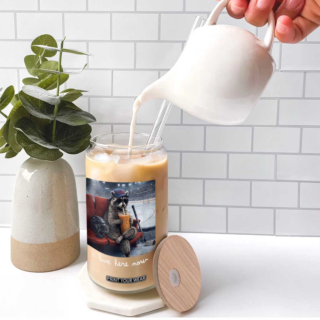 Hockey Mom Raccoon Iced Coffee Glass Can I Live Here Now TS14 Print Your Wear