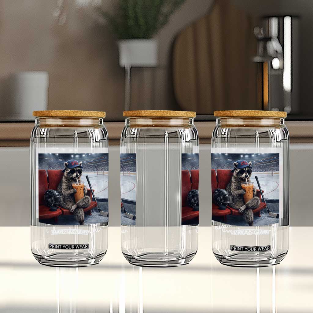 Hockey Mom Raccoon Iced Coffee Glass Can I Live Here Now TS14 Print Your Wear