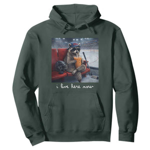 Hockey Mom Raccoon Iced Coffee Hoodie I Live Here Now TS14 Dark Forest Green Print Your Wear