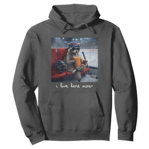 Hockey Mom Raccoon Iced Coffee Hoodie I Live Here Now TS14 Dark Heather Print Your Wear
