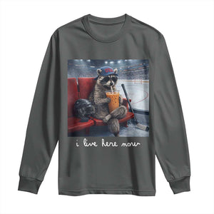 Hockey Mom Raccoon Iced Coffee Long Sleeve Shirt I Live Here Now TS14 Dark Heather Print Your Wear