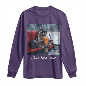 Hockey Mom Raccoon Iced Coffee Long Sleeve Shirt I Live Here Now TS14 Purple Print Your Wear