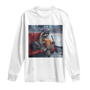 Hockey Mom Raccoon Iced Coffee Long Sleeve Shirt I Live Here Now TS14 White Print Your Wear