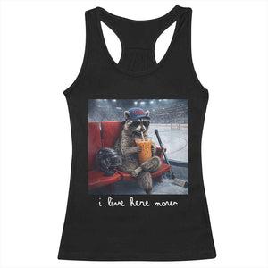 Hockey Mom Raccoon Iced Coffee Racerback Tank Top I Live Here Now TS14 Black Print Your Wear