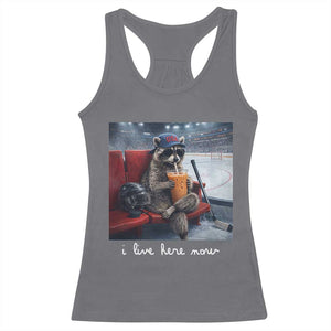 Hockey Mom Raccoon Iced Coffee Racerback Tank Top I Live Here Now TS14 Charcoal Print Your Wear