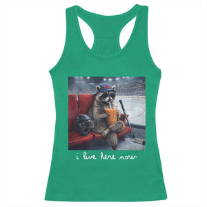 Hockey Mom Raccoon Iced Coffee Racerback Tank Top I Live Here Now TS14 Irish Green Print Your Wear