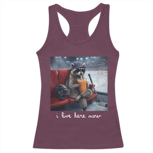Hockey Mom Raccoon Iced Coffee Racerback Tank Top I Live Here Now TS14 Maroon Print Your Wear