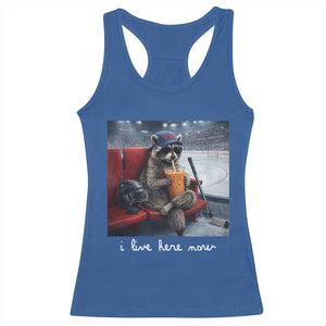 Hockey Mom Raccoon Iced Coffee Racerback Tank Top I Live Here Now TS14 Royal Blue Print Your Wear