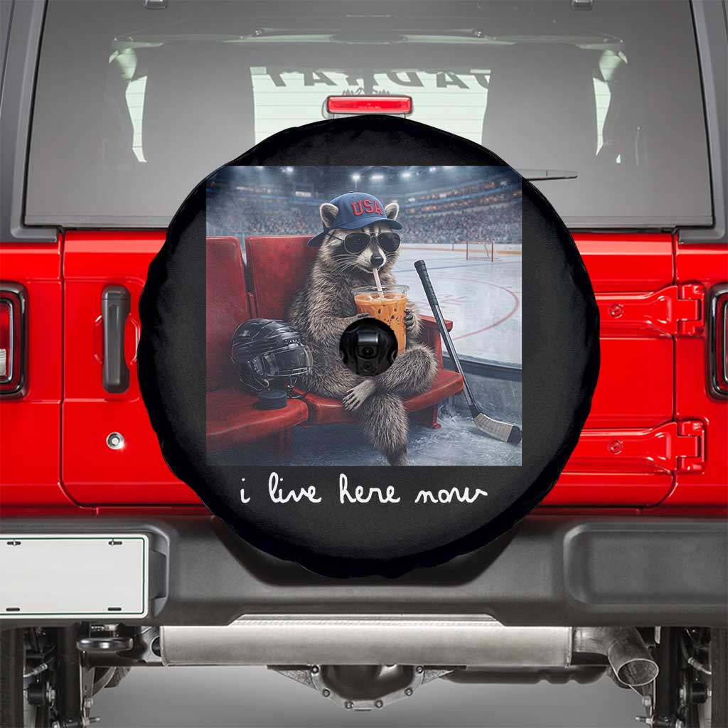 Hockey Mom Raccoon Iced Coffee Spare Tire Cover I Live Here Now TS14 Black Print Your Wear