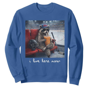 Hockey Mom Raccoon Iced Coffee Sweatshirt I Live Here Now TS14 Royal Blue Print Your Wear