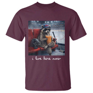 Hockey Mom Raccoon Iced Coffee T Shirt I Live Here Now TS14 Maroon Print Your Wear