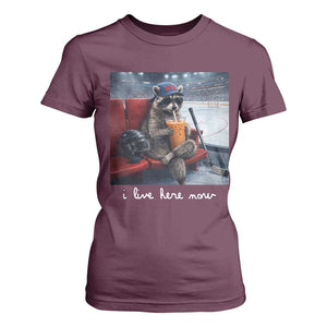Hockey Mom Raccoon Iced Coffee T Shirt For Women I Live Here Now TS14 Maroon Print Your Wear