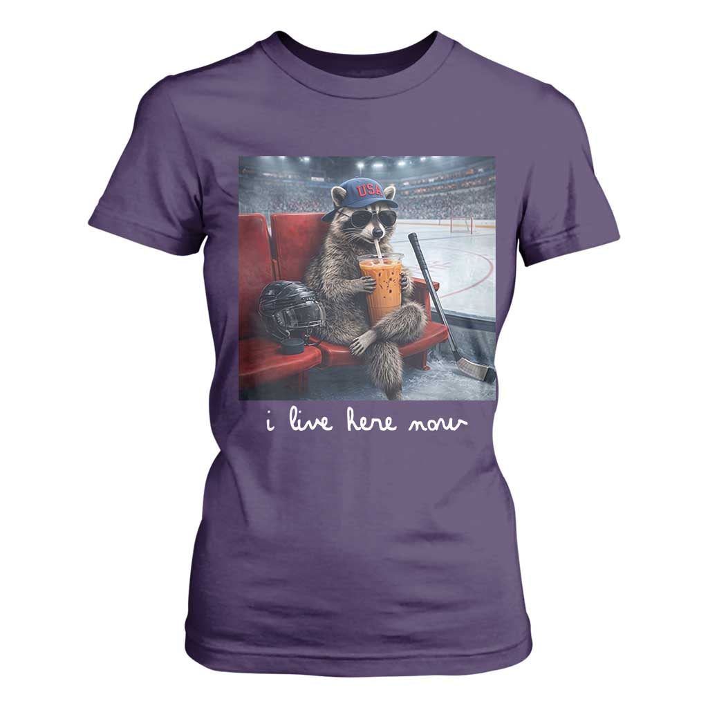 Hockey Mom Raccoon Iced Coffee T Shirt For Women I Live Here Now TS14 Purple Print Your Wear