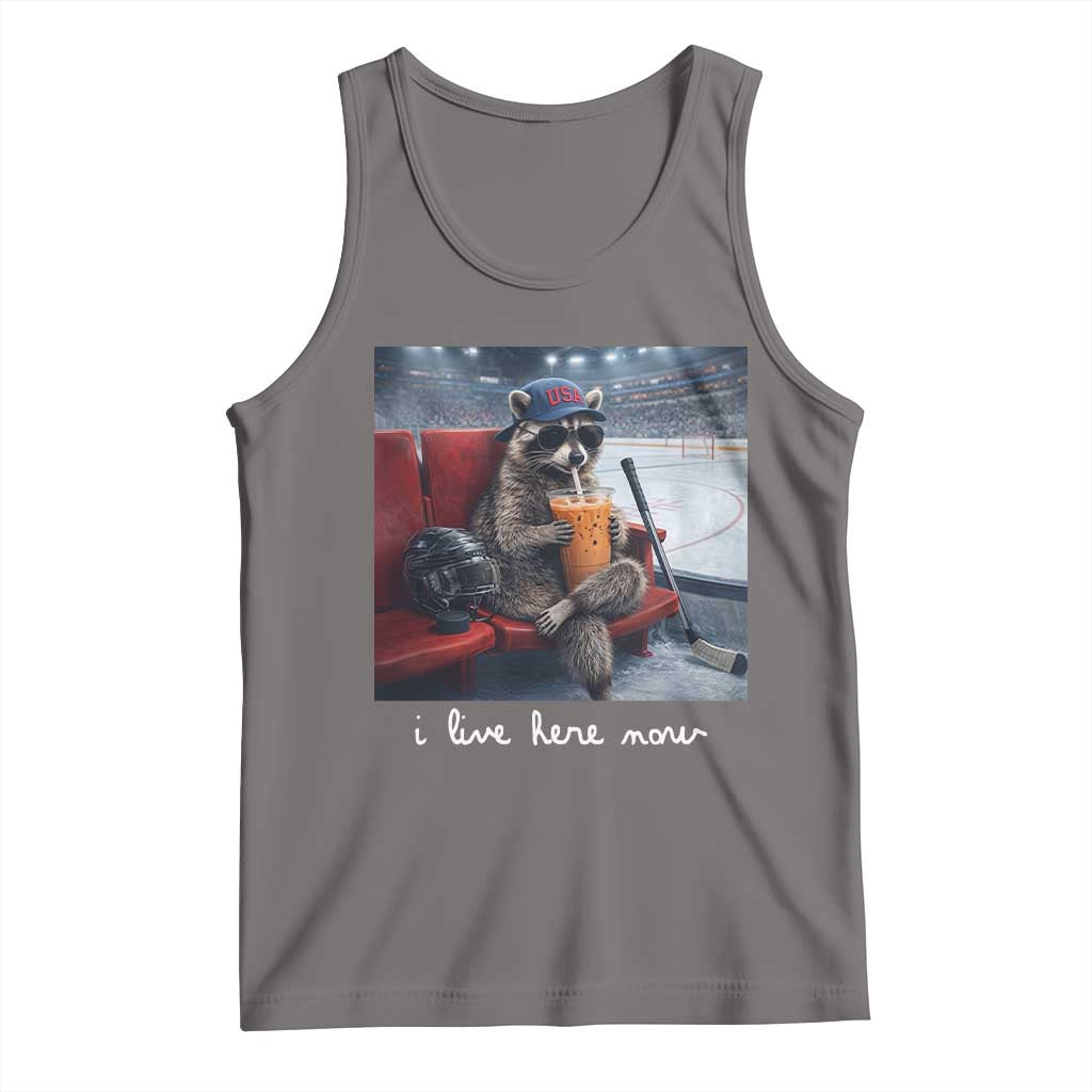 Hockey Mom Raccoon Iced Coffee Tank Top I Live Here Now TS14 Deep Heather Print Your Wear
