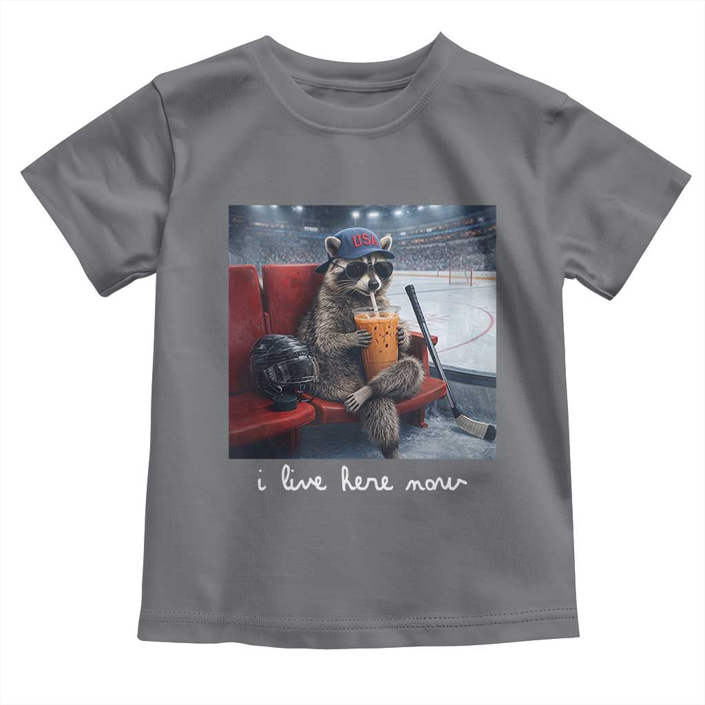 Hockey Mom Raccoon Iced Coffee Toddler T Shirt I Live Here Now TS14 Charcoal Print Your Wear