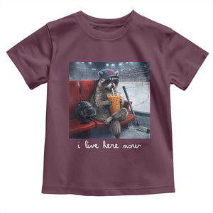 Hockey Mom Raccoon Iced Coffee Toddler T Shirt I Live Here Now TS14 Maroon Print Your Wear