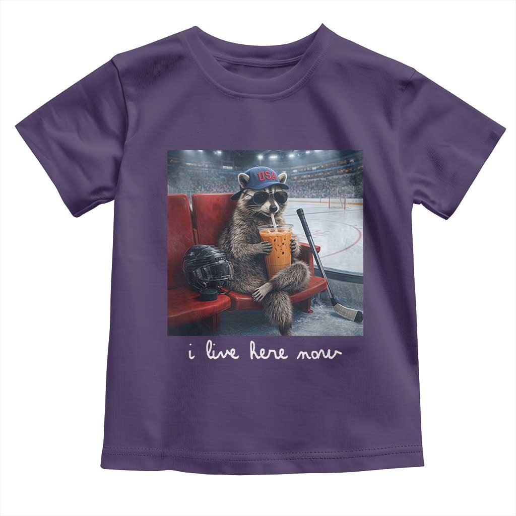 Hockey Mom Raccoon Iced Coffee Toddler T Shirt I Live Here Now TS14 Purple Print Your Wear