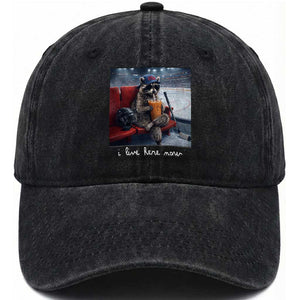 Hockey Mom Raccoon Iced Coffee Washed Cotton Baseball Cap I Live Here Now TS14 Print Your Wear