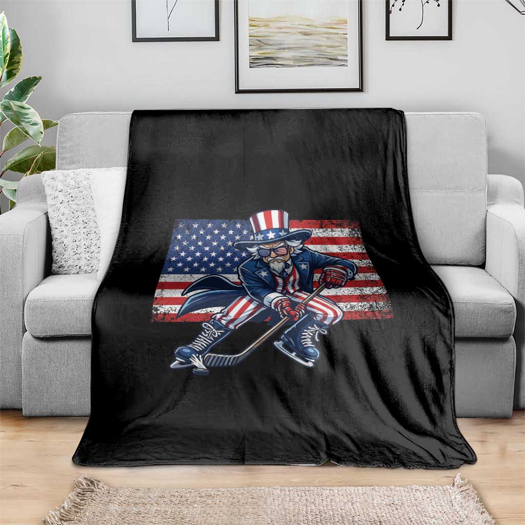 Uncle Sam Hockey Player 4th of July American Flag Throw Blanket TS14 Print Your Wear