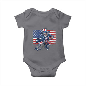 Uncle Sam Hockey Player 4th of July American Flag Baby Onesie TS14 Charcoal Print Your Wear